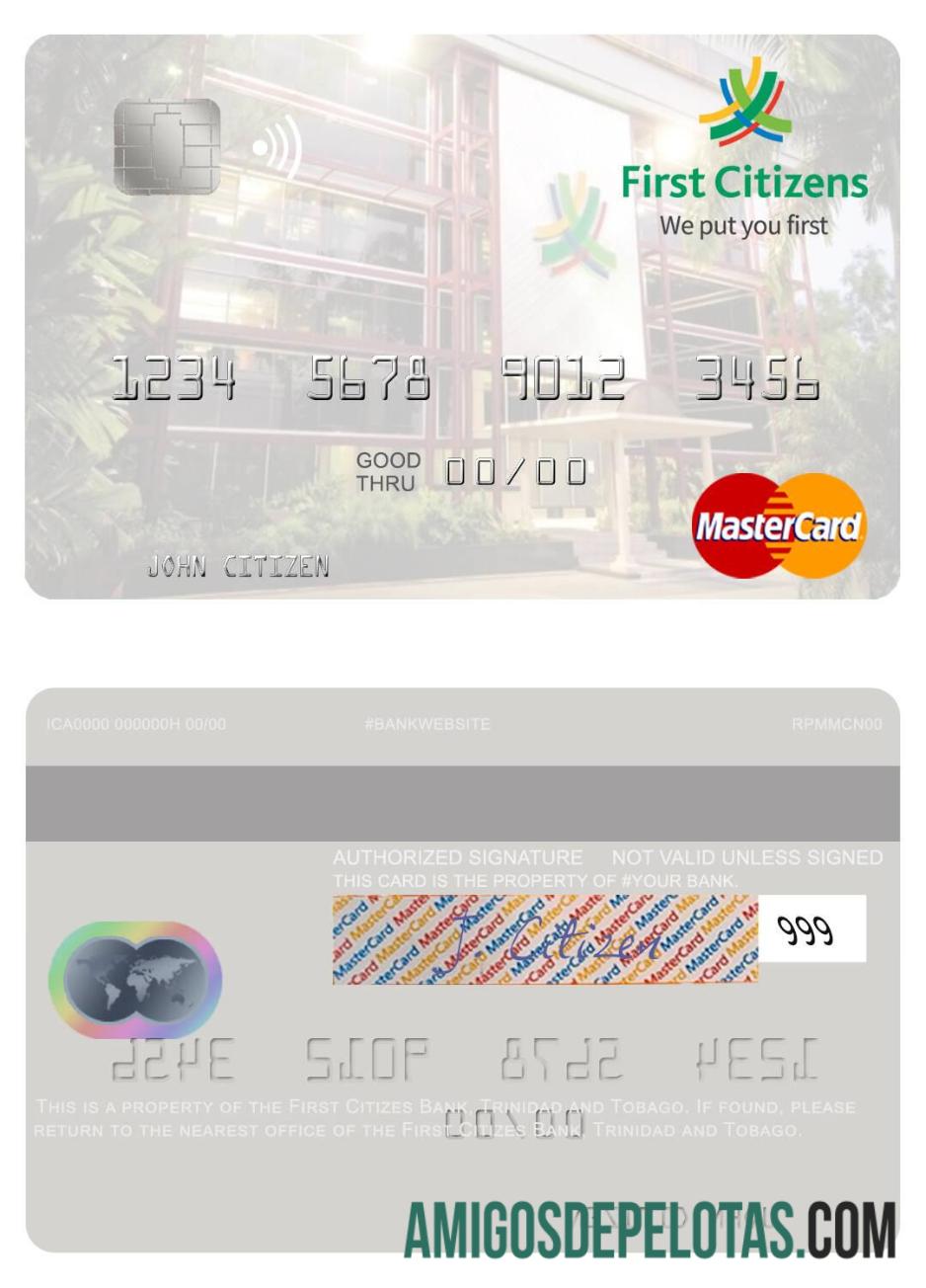 Trinidad e Tobago First Citizens Bank Mastercard exemplo